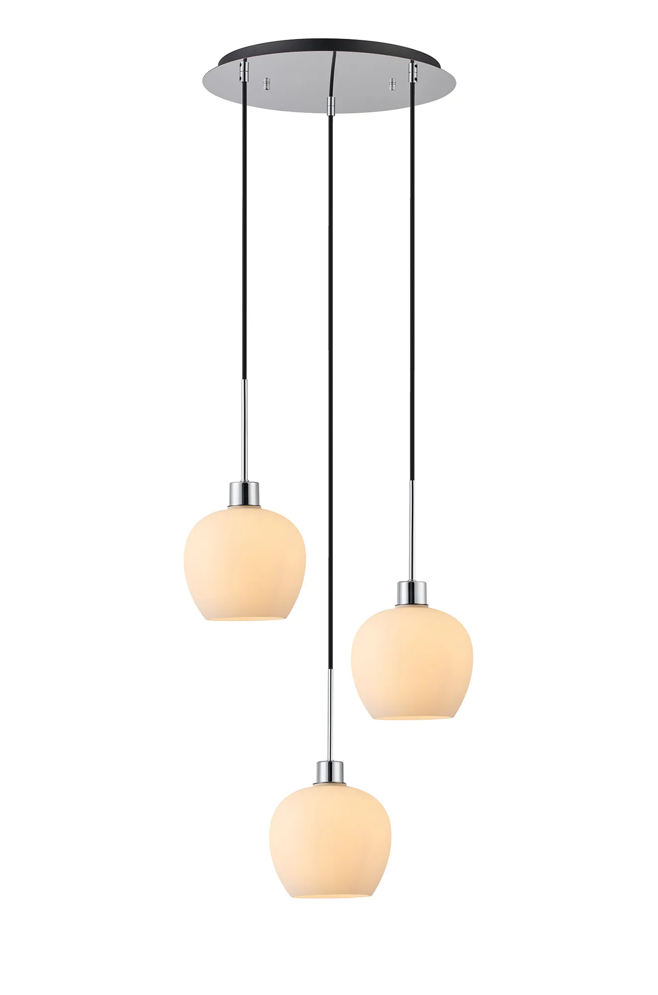 Lori 40cm Round Pendant, 3 Light Adjustable E27, Polished Chrome/Opal Wine Shades DK1277  Deco Lori Polished Chrome
